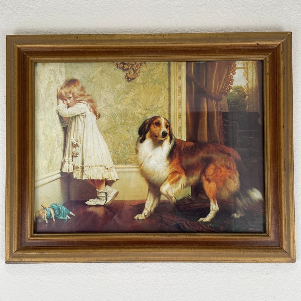 Vintage Charles Burton Barber Special Pleader Framed Print Collie Dog Girl Art